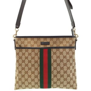 Gucci GG Monogram Brown Web Flat Messenger Bag red green web